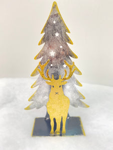 Handmade Christmas tree and reindeer t-light holder