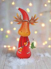 Load image into Gallery viewer, Handmade nodding reindeer with Christmas tree measuring 15 x 10 x 25cm
