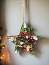 Load image into Gallery viewer, Handmade Hanging star wreath 25 x 25 x 6cm Christmas/seasonal hanging wreath
