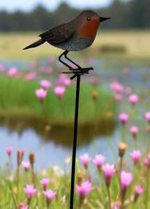 Handmade powder coated Robin on a pole sculpture 130cm tall - Marissa's Garden & Gift