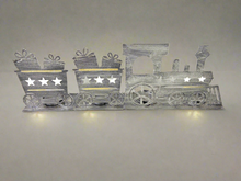 Load image into Gallery viewer, Handmade Christmas silver three piece train set measuring 50 x 8 x 16cm
