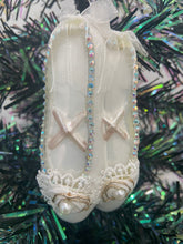 Load image into Gallery viewer, Glass Christmas white ballerina shoes Christmas bauble tree hanging decoration/christmas/seasonal/ glass hanging item
