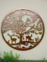 Load image into Gallery viewer, Handmade bronze  60cm wall plaque of Woodland animals Tree Wall Plaque, powder coated steel Metal, Garden/indoor Wall Art
