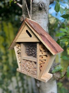 Handmade wooden house shaped medium insect house 26 x 8 x 24cm