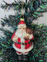 Load image into Gallery viewer, Glass Santa Claus holding a sack/Father Christmas Christmas bauble tree hanging decoration/christmas/seasonal/ glass hanging item
