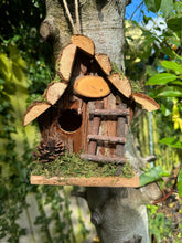 Load image into Gallery viewer, Handmade wooden Birdhouse with wooden stairs &amp; acorn design 16 x 11 x 17cm
