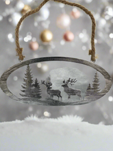 Indlæs billede til gallerivisning Handmade reindeer and Christmas tree silver wall art for indoors/outdoors oval wall art 38 x 1 x 18cm
