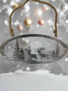 Handmade reindeer and Christmas tree silver wall art for indoors/outdoors oval wall art 38 x 1 x 18cm