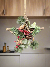 Load image into Gallery viewer, Handmade Hanging star wreath 25 x 25 x 7cm Christmas/seasonal hanging wreath
