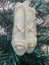 Load image into Gallery viewer, Glass Christmas white ballerina shoes Christmas bauble tree hanging decoration/christmas/seasonal/ glass hanging item
