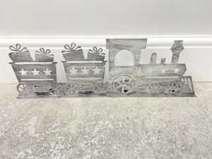 Handmade Christmas silver three piece train set measuring 50 x 8 x 16cm - Marissa's Garden & Gift