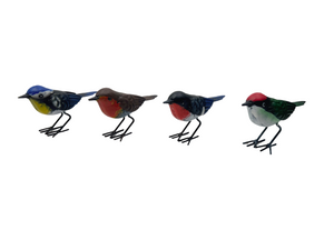 Handmade set of four powder coated metal birds-Robin, kingfisher, Blue tit and Bullfinch