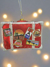 Laden Sie das Bild in den Galerie-Viewer, Glass Christmas travellers suitcase bauble tree hanging decoration/christmas/seasonal/ glass hanging item
