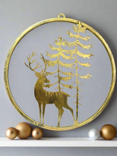 Laden Sie das Bild in den Galerie-Viewer, Handmade reindeer and tree gold wall art for indoors/outdoors 30 x 1 x 32cm
