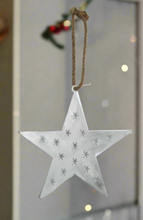 Load image into Gallery viewer, Handmade powder coated hanging white star measuring 45 x 45 x 1cm
