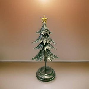 Handmade Christmas metal tree table decoration green with gold brushed effect 16 x 10 x 31cm