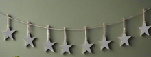 Load image into Gallery viewer, Handmade powder coated hanging silver heart garland measuring 150 x 20 x 1cm
