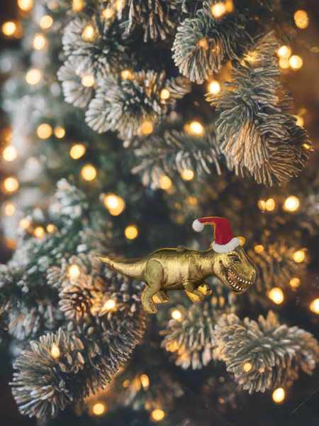 Glass Christmas dinosaur with hat Christmas bauble tree hanging decoration/christmas/seasonal/ glass hanging item