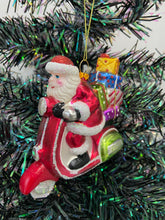 Load image into Gallery viewer, Glass Santa Claus on a motorbike /Father Christmas Christmas bauble tree hanging decoration/christmas/seasonal/ glass hanging item
