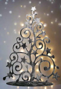 Handmade Christmas metal tree table decoration silver with brushed effect 30 x 8 x 40cm