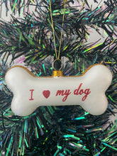 Load image into Gallery viewer, Glass dog bone Christmas bauble tree hanging decoration/christmas/seasonal/ glass hanging item
