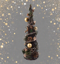 Load image into Gallery viewer, Handmade Christmas tree ornament with baubles 11 x 11 x 35cm
