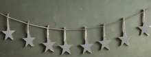 Load image into Gallery viewer, Handmade powder coated hanging silver heart garland measuring 150 x 20 x 1cm
