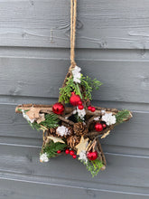 Load image into Gallery viewer, Handmade Hanging star wreath 25 x 25 x 6cm Christmas/seasonal hanging wreath
