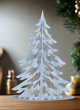 Load image into Gallery viewer, Handmade Christmas metal tree table decoration silver with brushed effect 32 x 8 x 40cm
