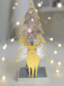 Handmade Christmas tree and reindeer t-light holder