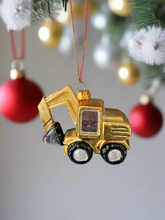 Load image into Gallery viewer, Glass Christmas yellow digger Christmas bauble tree hanging decoration/christmas/seasonal/ glass hanging item
