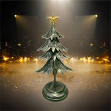 Indlæs billede til gallerivisning Handmade Christmas metal tree table decoration green with gold brushed effect 16 x 10 x 31cm
