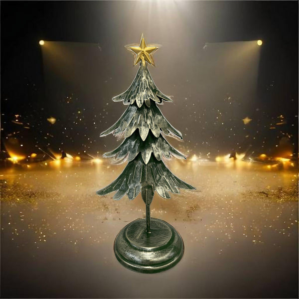 Handmade Christmas metal tree table decoration green with gold brushed effect 16 x 10 x 31cm