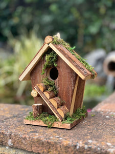 Handmade wooden birdhouse hut with ladder 18x12x19.5cm