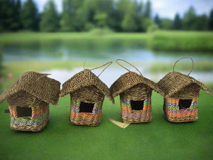 Handmade house weave rattan birdhouse with roof measuring 17x17x21cm - Marissa's Garden & Gift