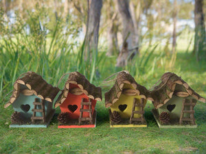 Handmade wooden coloured birdhouse hut with adorable heart shaped bird hole and ladder. The measurements are 17 x 11.5 x 17cm - Marissa's Garden & Gift