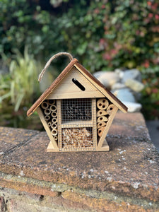 Handmade wooden house shaped medium insect house 26 x 8 x 24cm