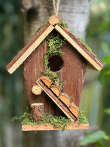 Handmade wooden birdhouse hut with ladder 18x12x19.5cm