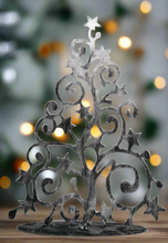 Afbeelding in Gallery-weergave laden, Handmade Christmas metal tree table decoration silver with brushed effect 30 x 8 x 40cm
