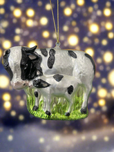 Load image into Gallery viewer, Christmas cow and calf bauble tree hanging decoration/christmas/seasonal/ glass hanging item
