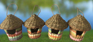 Handmade hut weave rattan birdhouses with roof measuring 15 x 18cm - Marissa's Garden & Gift