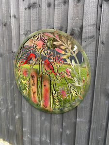 Handmade rusty 60cm wall plaque acrylic mirror of robin birds Tree Wall Plaque, Rusted coloured Metal, Garden/indoor Wall Art with peeling effect - Marissa's Garden & Gift