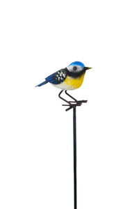 Handmade powder coated Blue tit on a pole sculpture 130cm tall