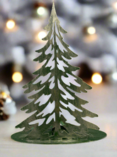 Indlæs billede til gallerivisning Handmade Christmas metal tree table decoration green with  gold brushed effect 32 x 8 x 40cm
