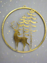 Laden Sie das Bild in den Galerie-Viewer, Handmade reindeer and tree gold wall art for indoors/outdoors 30 x 1 x 32cm
