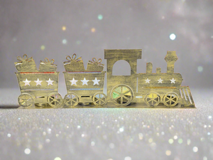 Handmade Christmas gold  three piece train set measuring 50 x 8 x 16cmwith t-light holders - Marissa's Garden & Gift