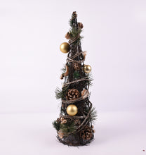 Load image into Gallery viewer, Handmade Christmas tree ornament with baubles 11 x 11 x 35cm
