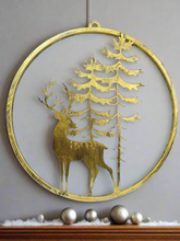 Load image into Gallery viewer, Handmade reindeer and tree gold wall art for indoors/outdoors 30 x 1 x 32cm
