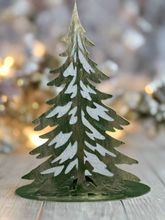 Indlæs billede til gallerivisning Handmade Christmas metal tree table decoration green with  gold brushed effect 32 x 8 x 40cm
