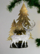 Load image into Gallery viewer, Handmade Christmas trees and reindeer t-light holder 34 x 10 x 45cm
